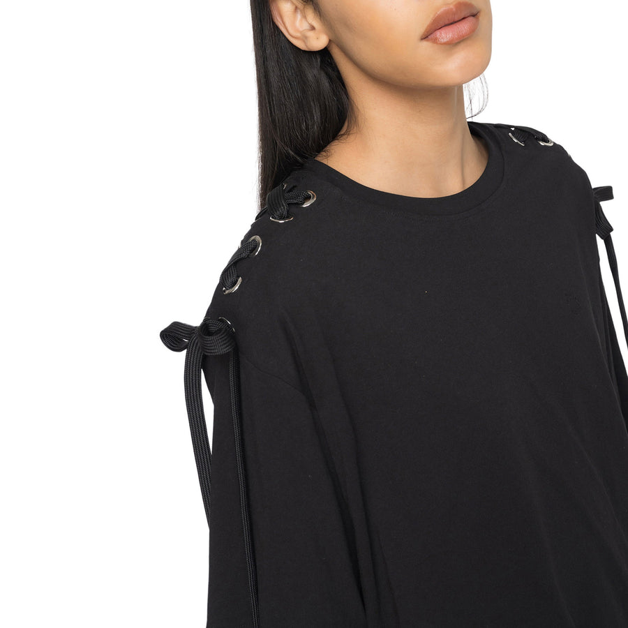 T-shirt donna con stringhe incrociate sulle spalle