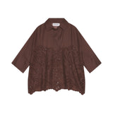 Camicia donna a Kimono in mussola con ricamo sangallo