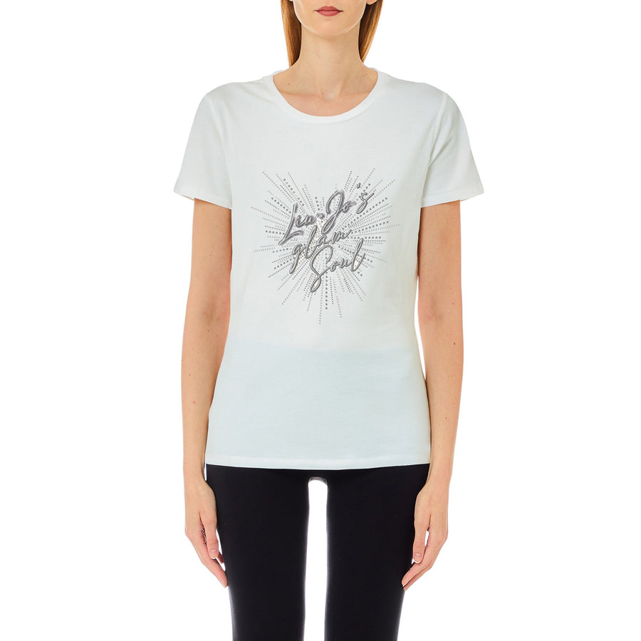 T-shirt donna con stampa e applicazioni