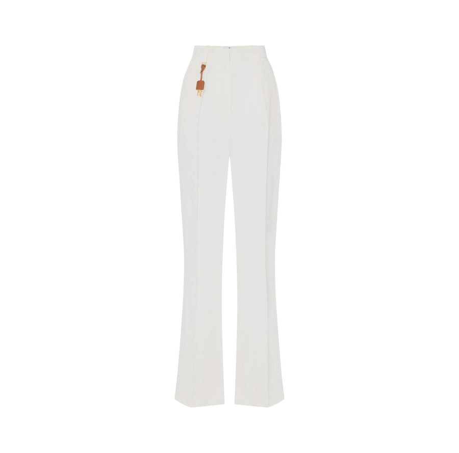Pantaloni donna  in gabardina di misto lino con pinces