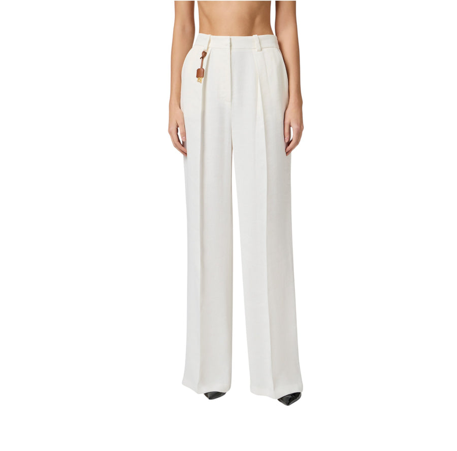 Pantaloni donna  in gabardina di misto lino con pinces