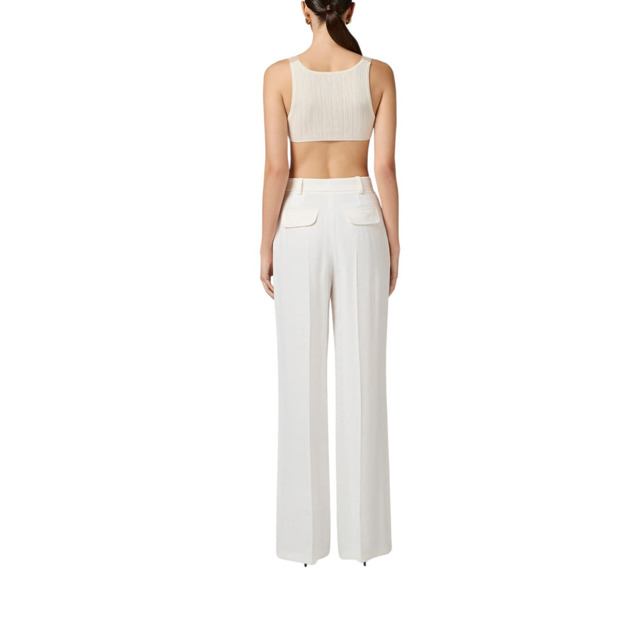 Pantaloni donna  in gabardina di misto lino con pinces