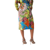 Gonna donna lunga in raso stampato