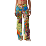 Pantaloni donna in raso stampato