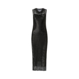 Abito donna midi effetto rete con strass