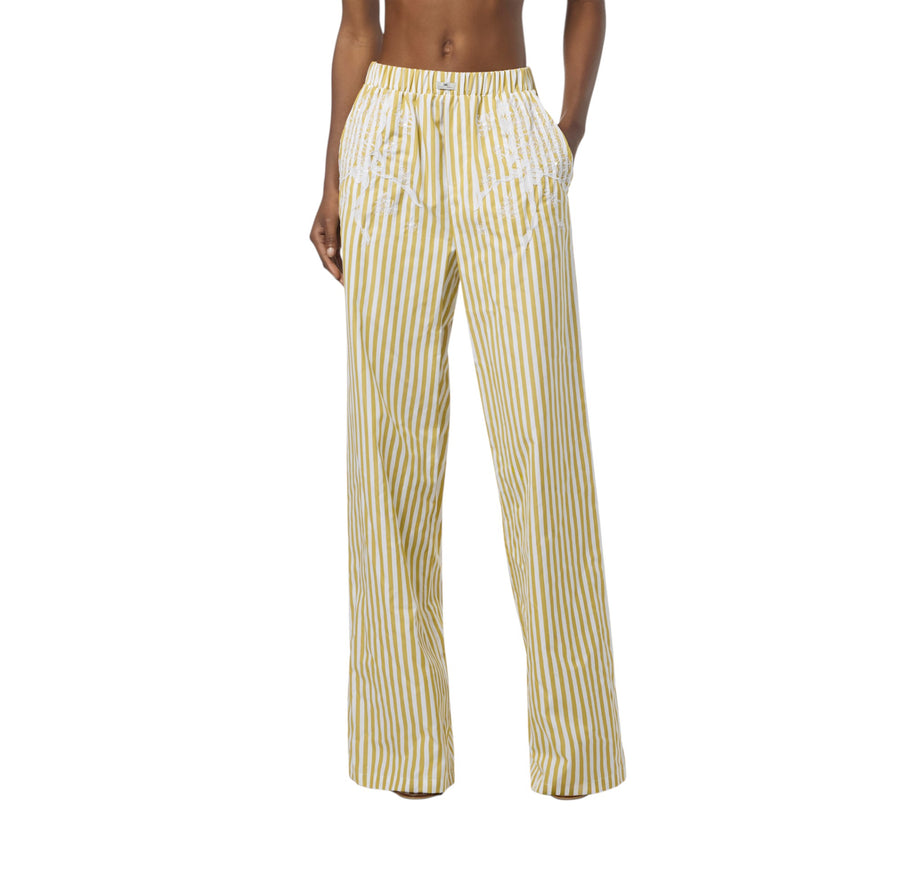 Pantaloni donna  in popeline di cotone con ricami