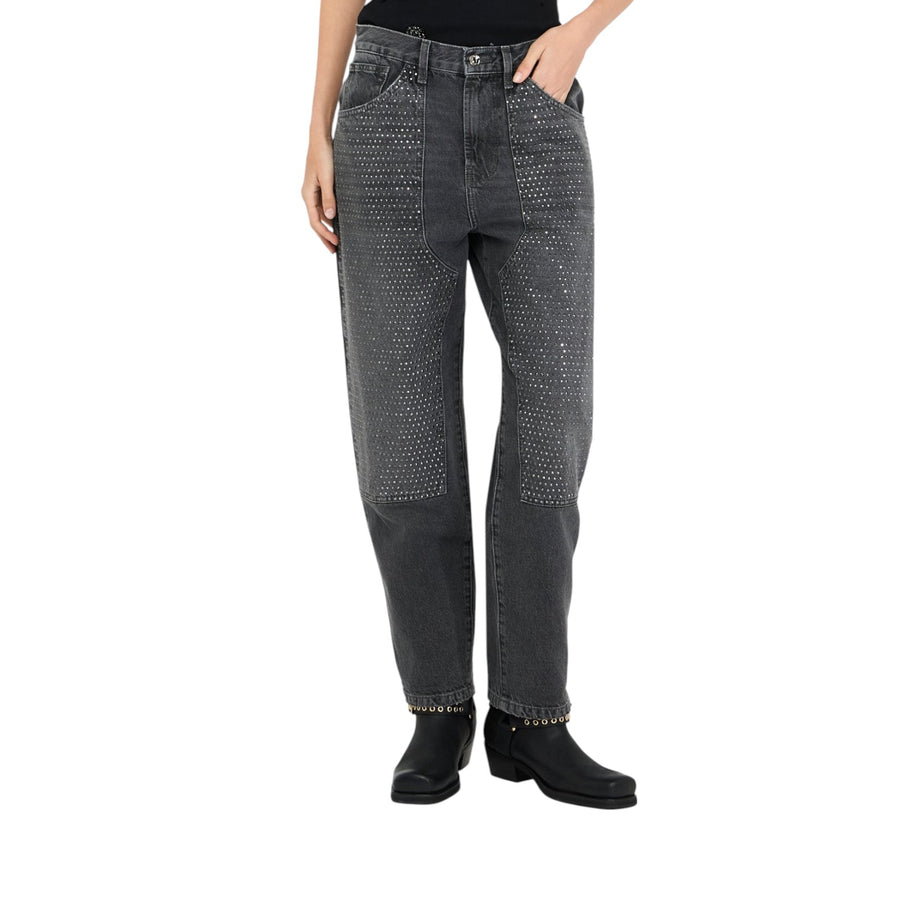 Jeans donna straight con strass
