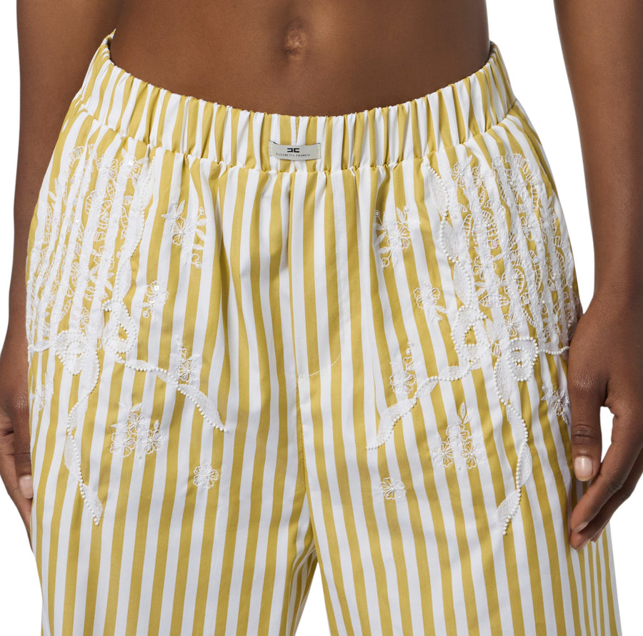 Pantaloni donna  in popeline di cotone con ricami