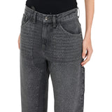 Jeans donna straight con strass