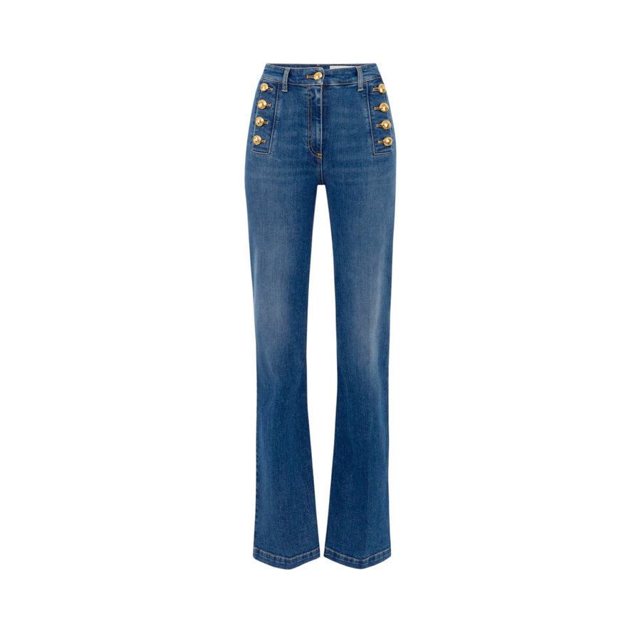 Jeans donna  a zampa con bottoniera