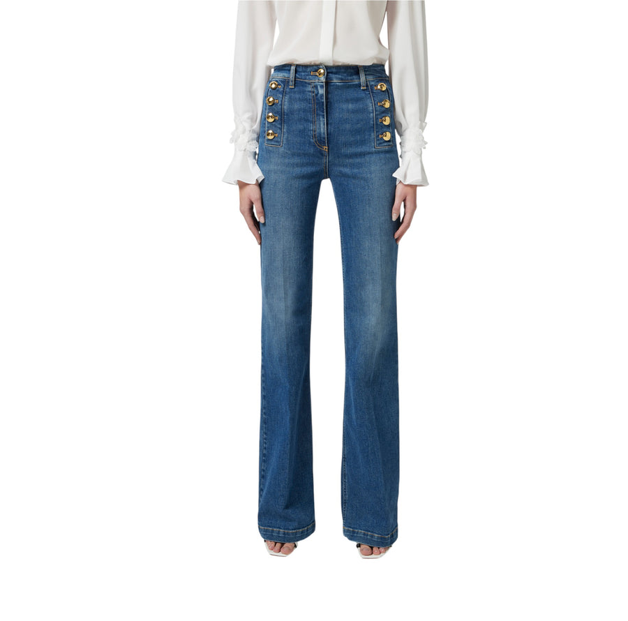 Jeans donna  a zampa con bottoniera