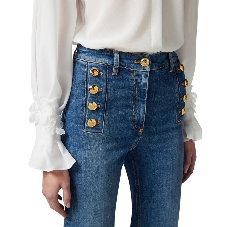 Jeans donna  a zampa con bottoniera