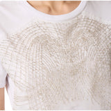 T-shirt donna in jersey con cristalli ricamati