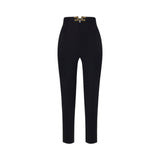 Pantaloni donna in doppio crêpe stretch con dettagli logo