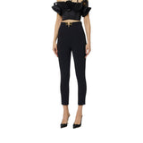 Pantaloni donna in doppio crêpe stretch con dettagli logo