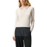 Maglia donna con colletto e strass