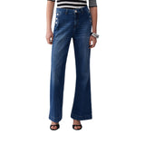 Jeans donna flare a vita alta con bottoni