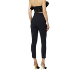 Pantaloni donna in doppio crêpe stretch con dettagli logo
