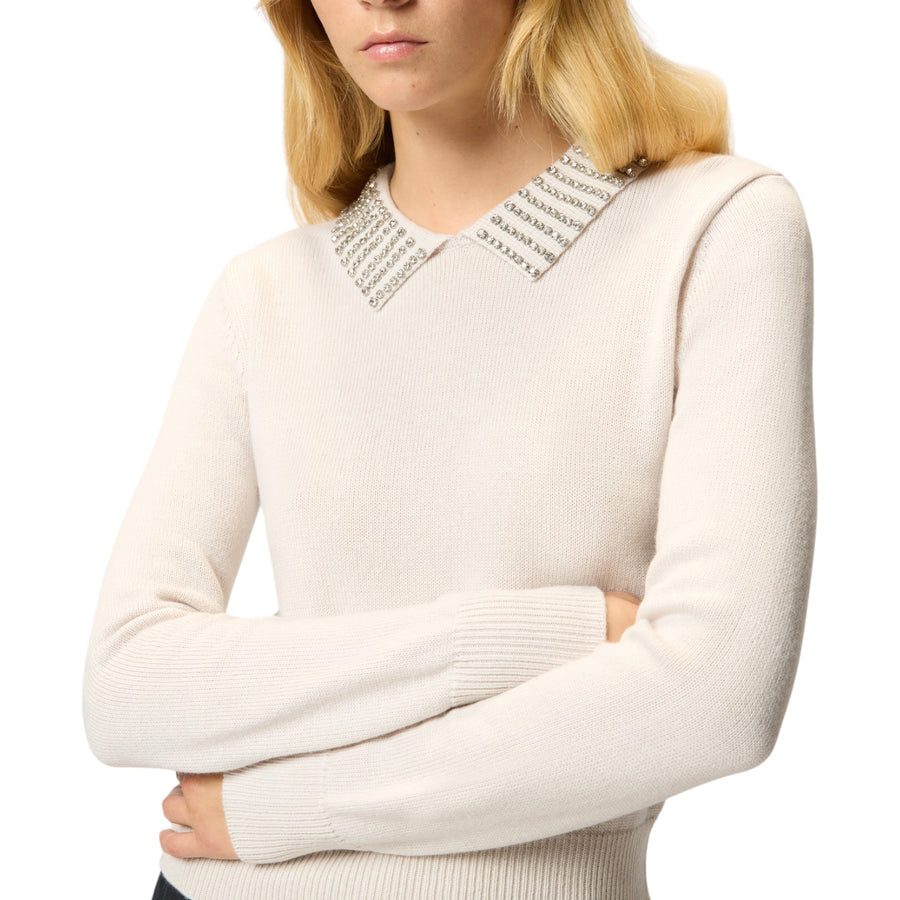 Maglia donna con colletto e strass