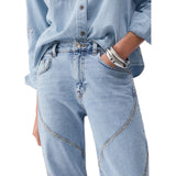 Jeans donna straight con ricami gioiello