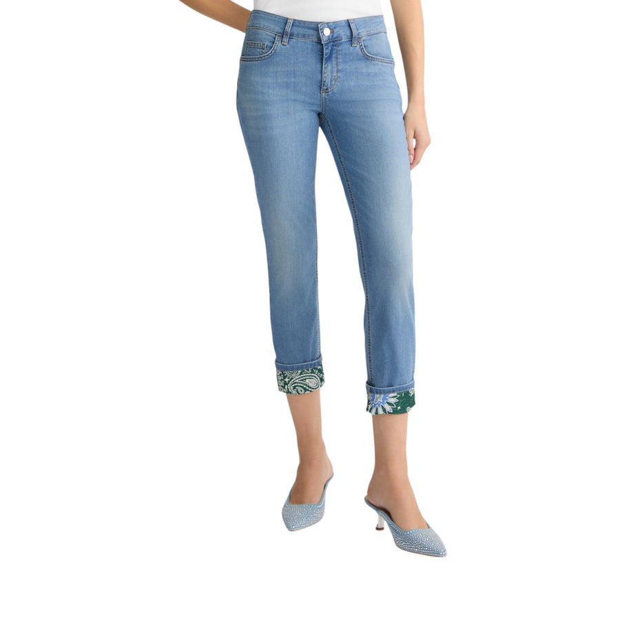 Jeans donna skinny cropped con risvolto bandana