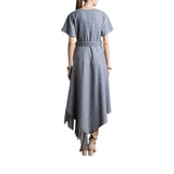 Abito midi asimmetrico check con frange