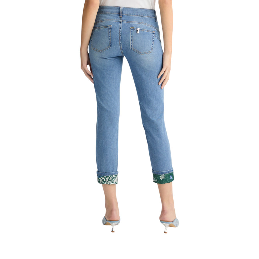 Jeans donna skinny cropped con risvolto bandana