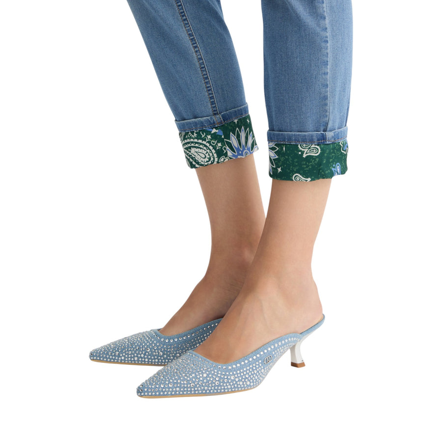 Jeans donna skinny cropped con risvolto bandana