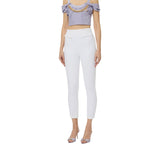 Pantaloni donna in doppio crêpe stretch con logo ricamato