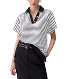 Polo donna a righe con bottoni gioiello