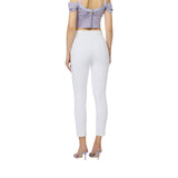 Pantaloni donna in doppio crêpe stretch con logo ricamato