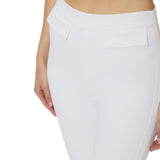 Pantaloni donna in doppio crêpe stretch con logo ricamato