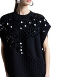 Gilet in misto lana con ricamo paillettes e frange