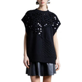 Gilet in misto lana con ricamo paillettes e frange