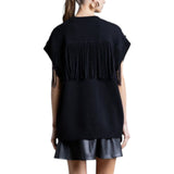 Gilet in misto lana con ricamo paillettes e frange
