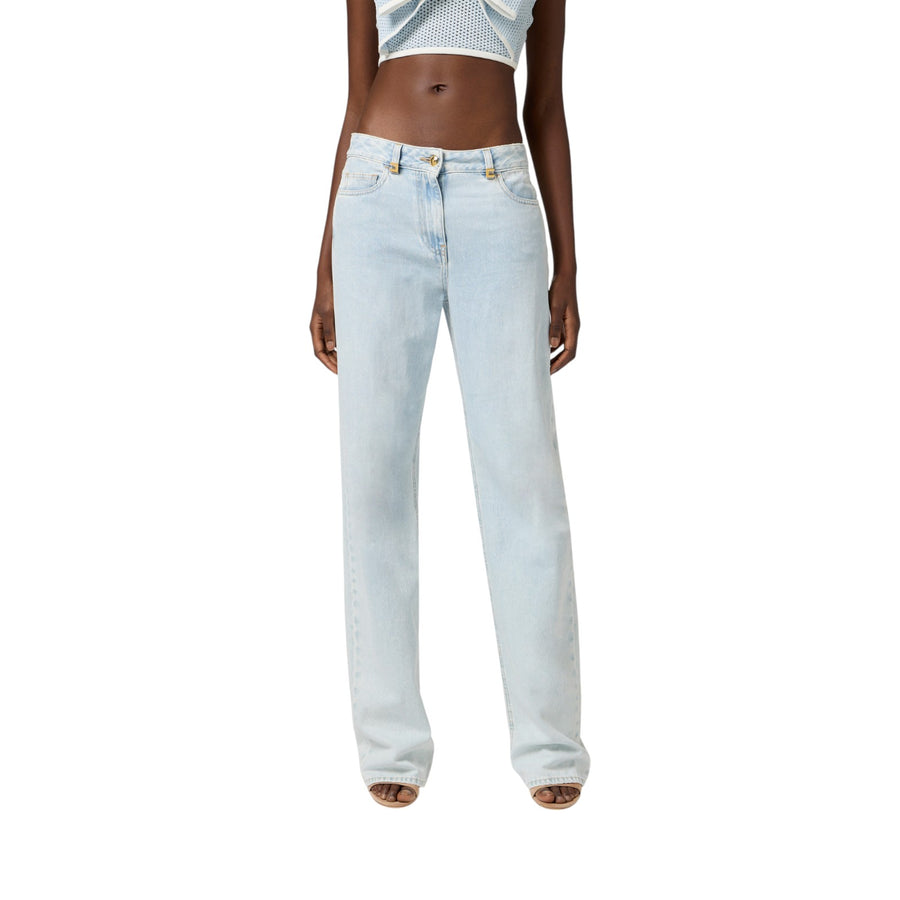 Jeans donna  a palazzo con dettagli logo