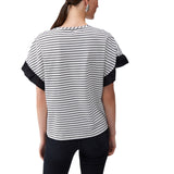 Top donna a righe con bottoni gioiello