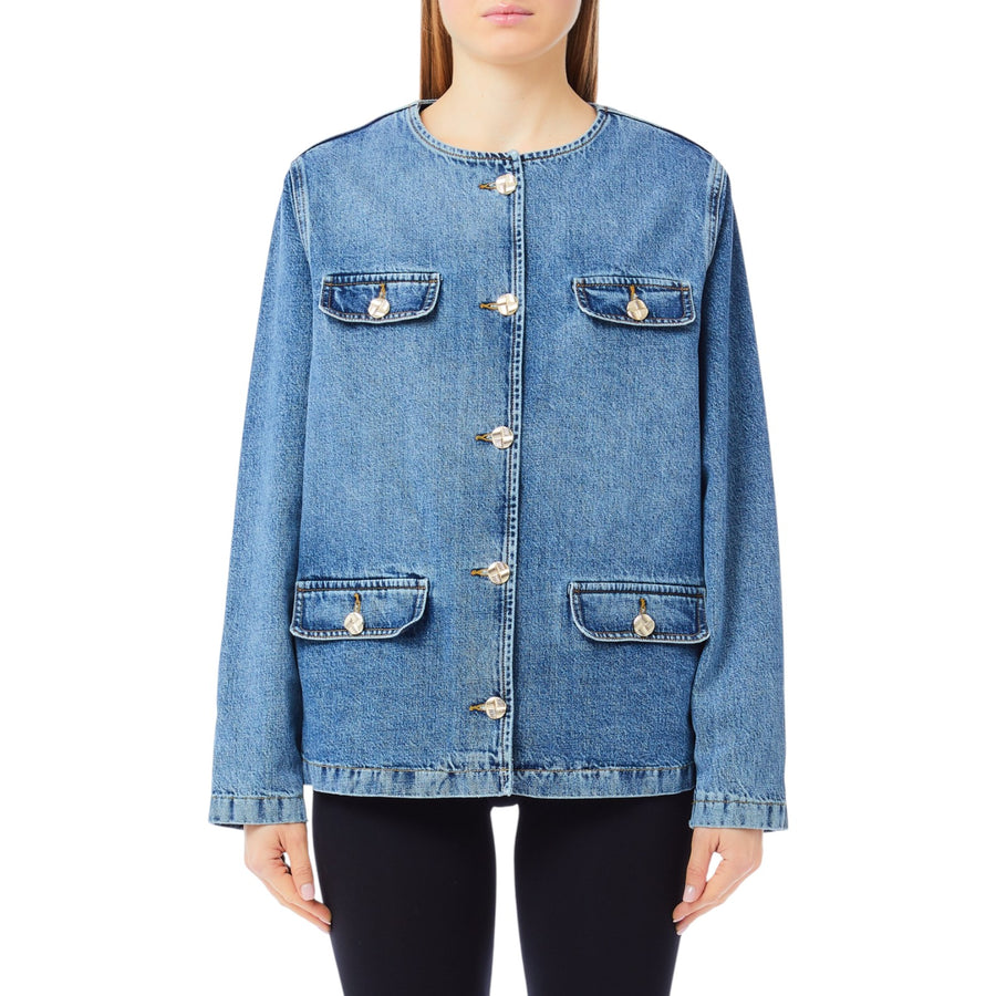 Giacca donna in denim con tasche e bottoni