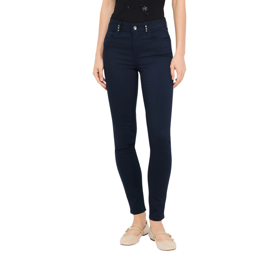 Pantaloni donna skinny con pietre gioiello