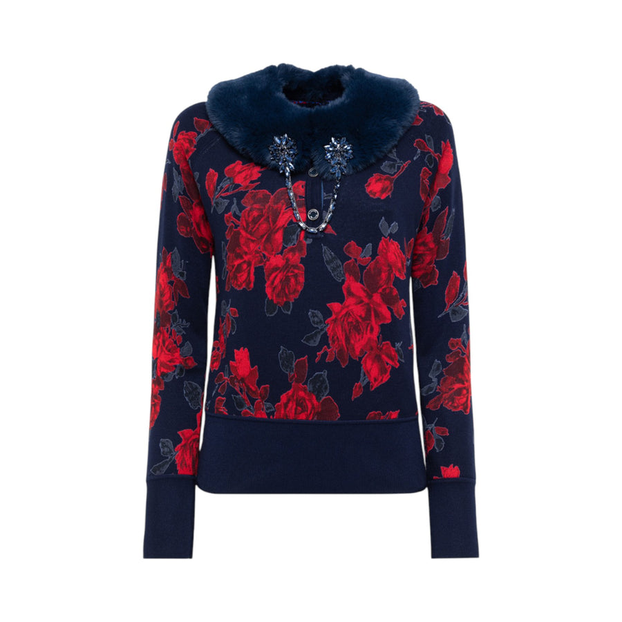 Maglia donna reversibile a rose e tweed
