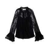 Blusa donna in pizzo con fiocco e volants