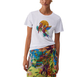 T-shirt donna con stampa e applicazioni