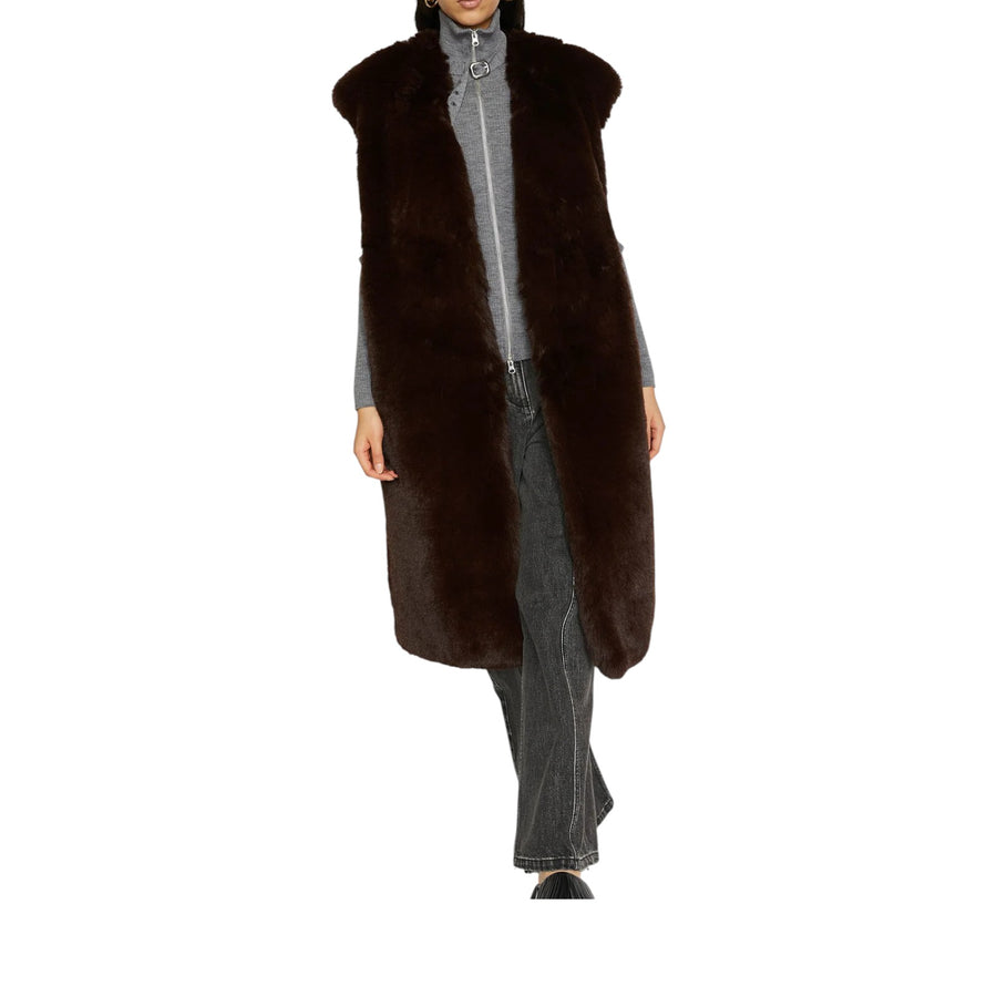 Gilet donna in ecopelliccia con cintura