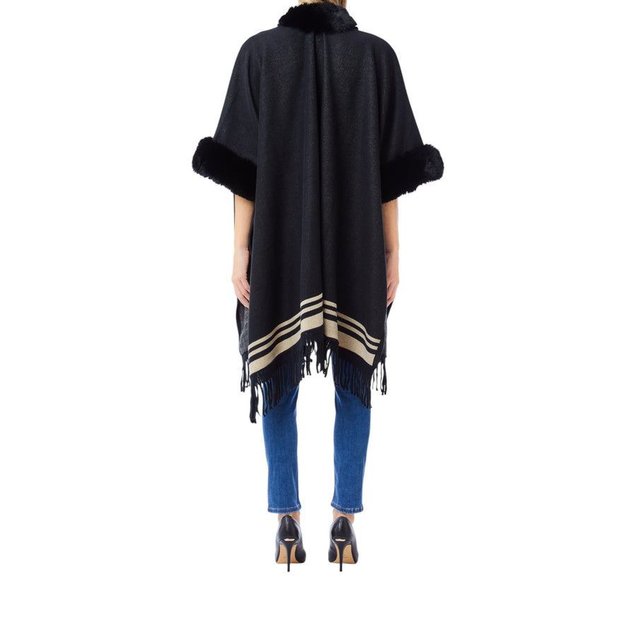 Poncho donna con collo in ecopelliccia