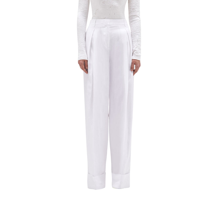 Pantaloni donna wide leg in misto lino