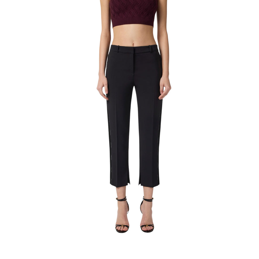 Pantaloni donna in crêpe leggero con dettagli smoking