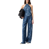 Pantaloni donna in denim floreale