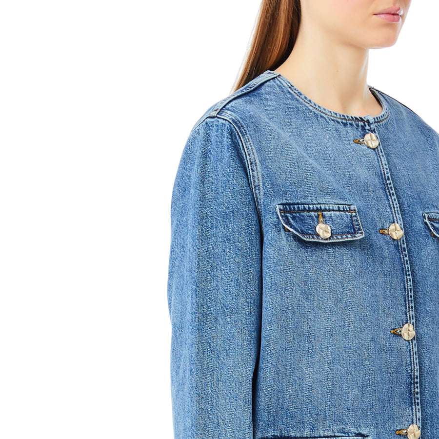 Giacca donna in denim con tasche e bottoni