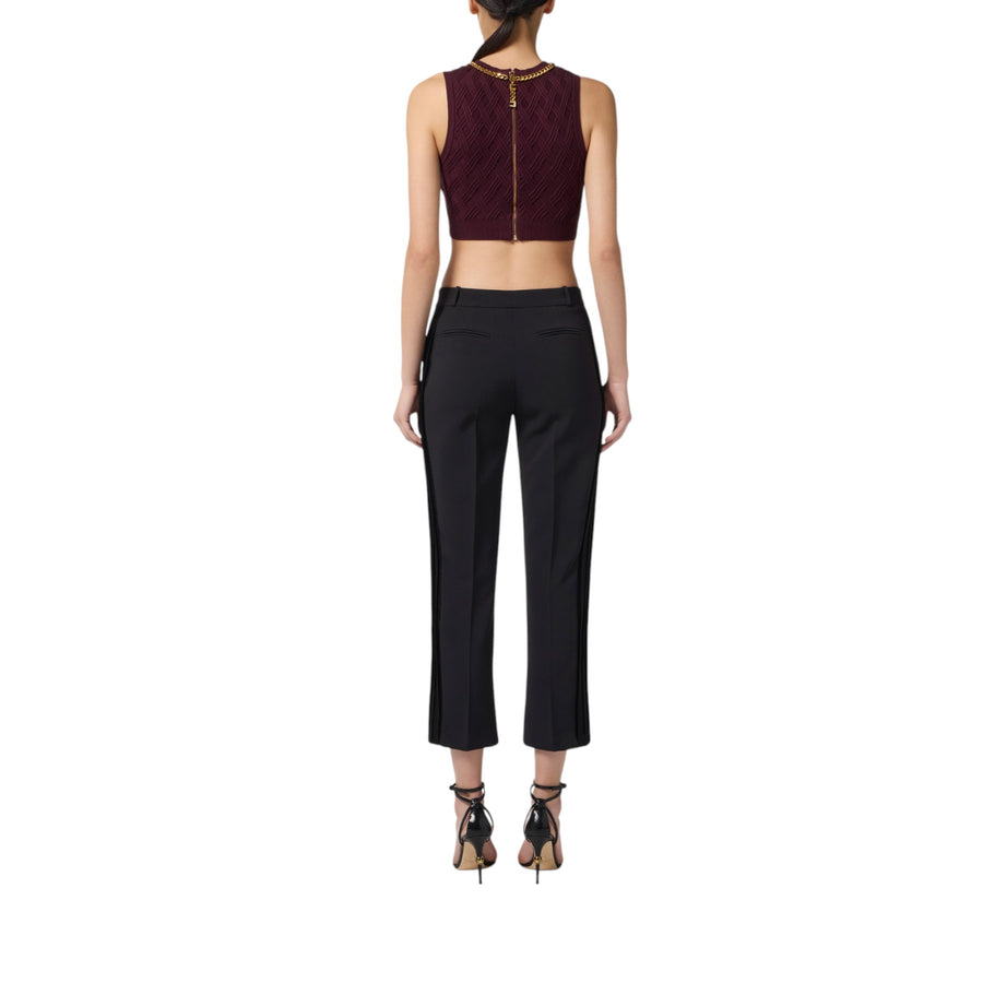 Pantaloni donna in crêpe leggero con dettagli smoking