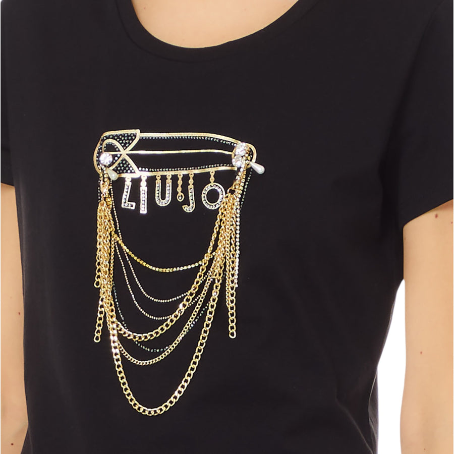 T-shirt donna con cuore e strass